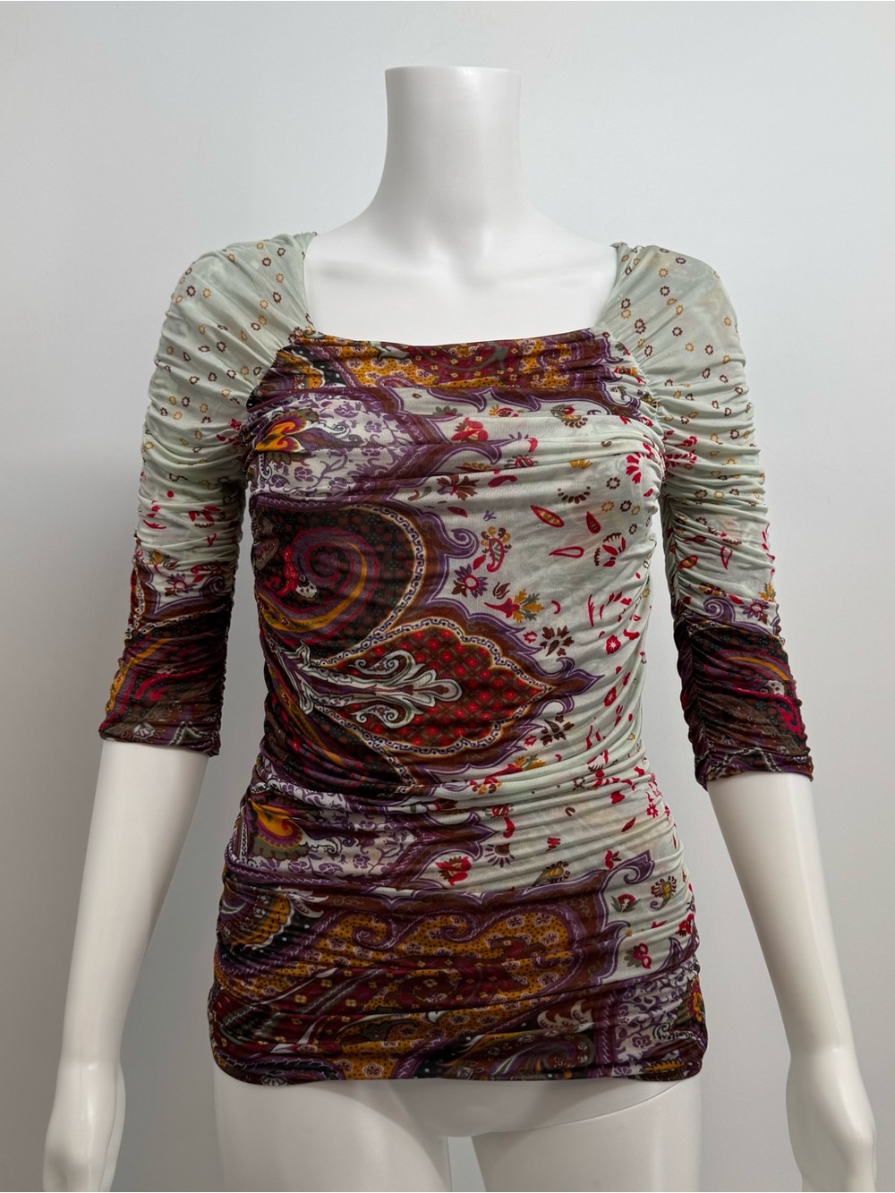 Etro Paisley Print Scoop Neck Blouse Top Multicolor 44(US 8) Made In Italy